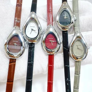 DUKE NICLE Damen Tropfen Lederuhr, elegante Quarzarmbanduhr mit echtem Lederarmband.