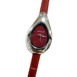DUKE NICLE Tropfen Damen Uhr Rotes Lederarmband Quartez Modische Elegante Armbanduhr