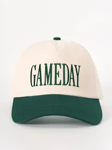 Gorra de béisbol bordada con letras GAMEDAY, diseño bicolor, sombrero casual al aire libre.