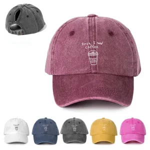 Damen Pferdeschwanz Baseballkappe Gewaschen Polyester Bedruckt Kaffee Briefing Verstellbar Outdoor Sonnenhut Casual Retro Kopfbedeckung