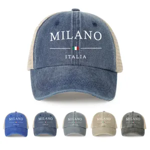 Washed Mesh Baseball Cap Milano Italia Printed Sunshade Hat Retro Outdoor Adjustable Trucker Cap For Women Men Streetwear