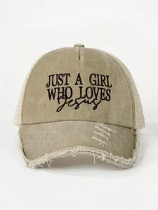 Casquette trucker vintage usée avec broderie Jésus, casquette filet réglable pour extérieur.
