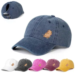 Lässige Polyester Digital Bedruckt Baseballkappe Süße Cartoon Capybara Tier Pferdeschwanz Sonnenschutz Verstellbarer Hut Für Outdoor Reisen Unisex