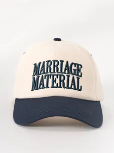 Contrast color baseball cap featuring embroidered slogan, stylish casual outdoor hat.