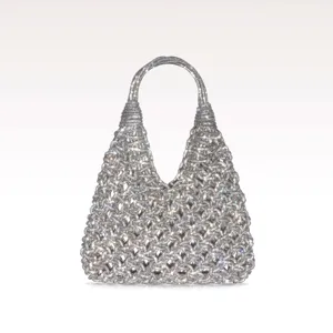 Sac a main hobo en maille de cristal scintillant sac de soiree de luxe avec strass.