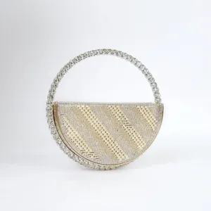Rhinestone Half-Circle Evening Clutch Sparkly Striped Handbag for Party Banquet