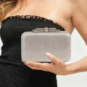 Sparkling rhinestone bow clutch bag for women, elegant evening bag and stylish party purse.