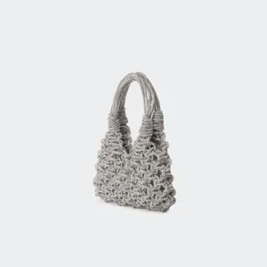 Sac à main hobo ajouré en strass argenté, sac cabas de soirée scintillant tissé à la main.
