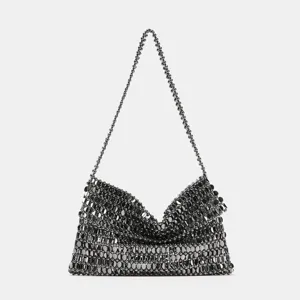 Sac à bandoulière de soirée en perles métalliques, sac à main en maille brillante pour mariage.