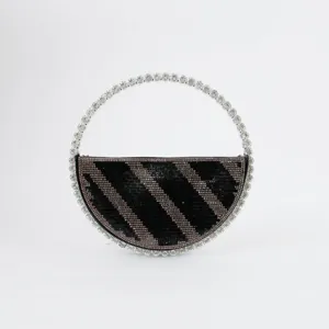 Sparkling rhinestone semi-circular evening bag elegant party beaded handle clutch handbag