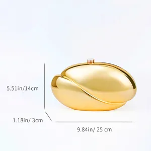 Gold metallic acrylic wave clutch bag, elegant evening purse with compact size dimensions.