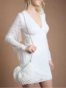 Sac à main femme en forme de conque crocheté fait main sac bandoulière de plage blanc