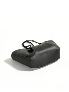 minimalist black leather tote bag with large capacity casual womens commute handbag