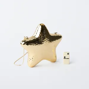 Niche design zinc alloy metallic star evening clutch bag with chain strap for women party.