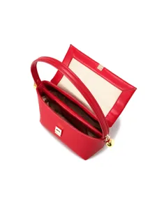 Red leather underarm bag for women, elegant fashion shoulder bag with chic gold hardware lock.