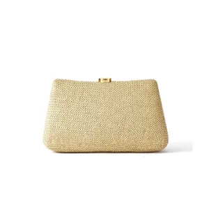 Sac Pochette de Soirée Tissé en Cuir PU pour Femmes Élégant Sac Bandoulière à Chaîne Mode Sac à Main Casual