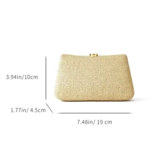 Élégante Pochette en Paille tressée Sac de Soirée Chic avec Fermoir Métallique Beige