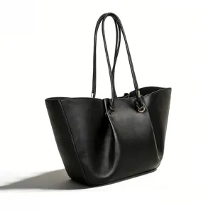 Large capacity slouchy black tote bag, elegant pleated cloud shape shoulder handbag for women