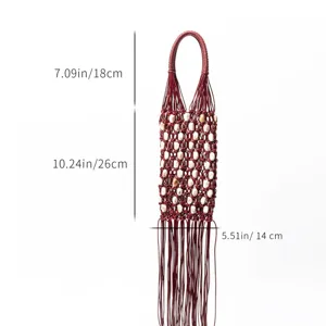 Handmade wax rope beaded tassel handbag resort style hollow woven women beach shoulder bag
