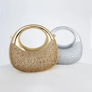 Mini sac de soirée poignée métal strass pochette de fête sac à main cristaux brillants