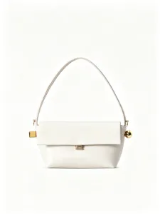 Elegant white leather shoulder bag with chic gold hardware, perfect for daily commuting.