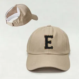 Gorra de béisbol beige para coleta con parche de letra E negra, sombrero ajustable al aire libre
