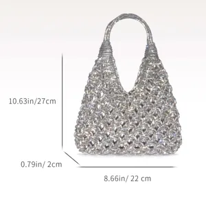 Sac à main Hobo ajouré en strass scintillant de luxe soirée tissé sac bandoulière en cristal