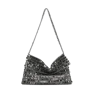 Sac de soirée en perles métalliques pour femmes, sac à bandoulière évidé fait main.