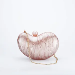 Acrylic Evening Clutch Bag Irregular Pea Shell Crossbody Bag with Gold Chain Pearl Decor Women Fashion Handbag