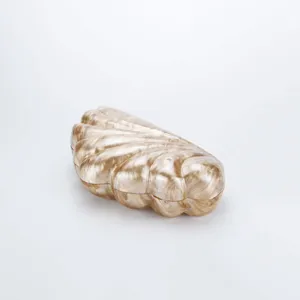Elegant acrylic shell clutch bag with marble texture, perfect for evening parties and events.