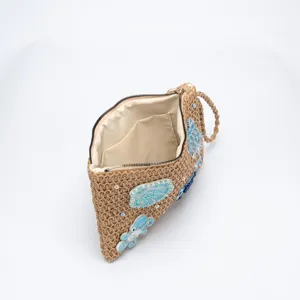 Beaded Straw Woven Underarm Clutch Bag Casual Summer Beach Shoulder Bag for Women