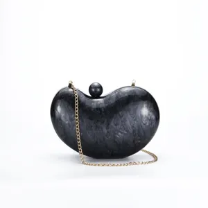 Stylish black marbled acrylic clutch bag with golden chain irregular evening crossbody bag