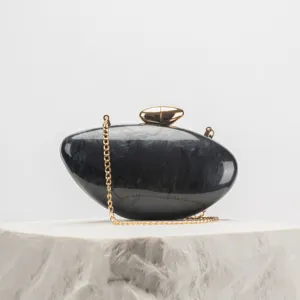 Marble acrylic evening clutch bag with gold chain strap detail, elegant women party handbag.