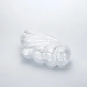 Transparent acrylic shell clutch bag detail, unique glossy hard case design for women.