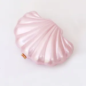 Pink acrylic seashell clutch bag for women, stylish pearl gloss evening shoulder bag.