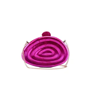 Modern pink acrylic chain clutch bag for women, stylish hard shell shoulder handbag 2024.