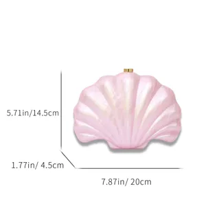 Pink iridescent acrylic shell clutch bag size detail dimensions 20cm length 14.5cm height