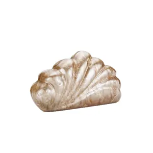 Stylish acrylic shell clutch bag, marbled beige design for women evening party.