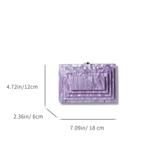 Purple marble acrylic evening clutch bag, elegant geometric hard case box handbag detail.