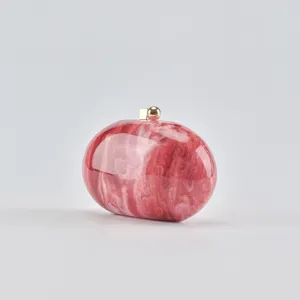 Stunning Oval Acrylic Evening Clutch Marble Pattern Gold Clasp Chic Women Handbag