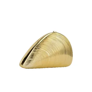 Golden shell acrylic evening clutch bag, stylish creative hard case shoulder bag for women.