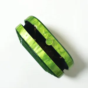 Green Marbled Acrylic Clutch Bag Elegant Oval Evening Handbag with Chain Strap