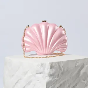Women Acrylic Evening Bag Pearl Shell Shape Hard Clutch Purse With Chain Elegant Designer Crossbody Handbag