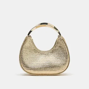 Women PU Leather Shoulder Bag Vintage Crescent Top Handle Bag Fashion Casual Handbag Metallic Layer Effect