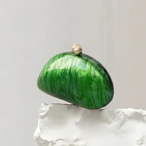 Green marbled acrylic evening clutch bag with gold clasp for women weddings parties