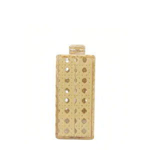 Acrylic rattan woven clutch bag detail view showcasing exquisite craftsmanship and texture.