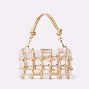 Transparent Acrylic Woven Hollow Rhinestone Lock Single Shoulder Underarm Bag Fashion Retro Evening Handbag For Women
