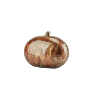 Elegant marble pattern oval acrylic clutch bag for women evening party crossbody shoulder purse.