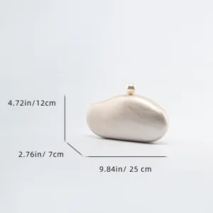 Elegant acrylic clutch bag with pearl clasp, stylish pebble shape design for women evening party.