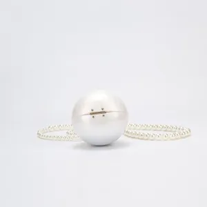 Sac boule en acrylique perle pour femmes, elegante pochette rigide ronde avec chaine.